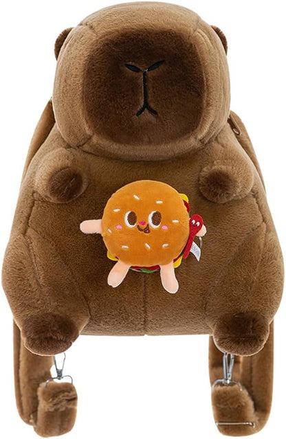 Mochila Peluche Capibara con Hamburguesa.