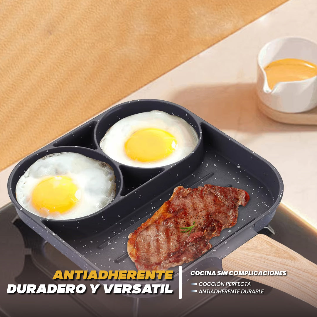 Sartén Antiadherente 3 en 1 – Cocina Varias Comidas a la Vez – Ahorra Tiempo en Solo 10 Minutos