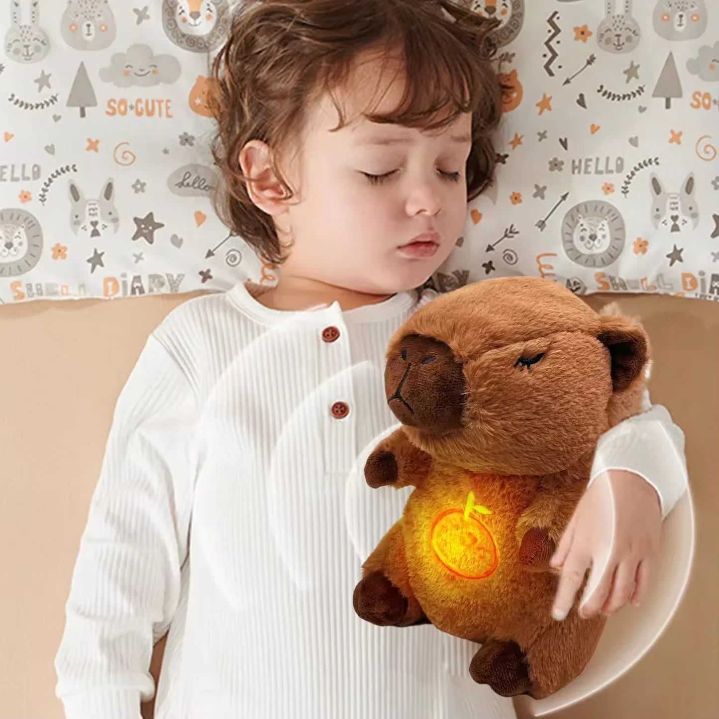 Peluche Capibara que respira, con luz y sonidos relajantes.  ¡Stock limitado!