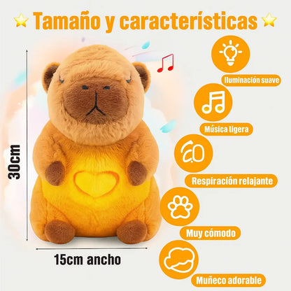 Peluche Capibara que respira, con luz y sonidos relajantes.  ¡Stock limitado!