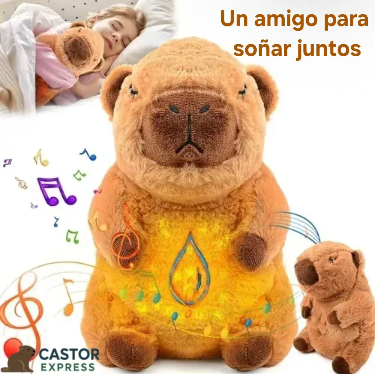 Peluche Capibara que respira, con luz y sonidos relajantes.  ¡Stock limitado!