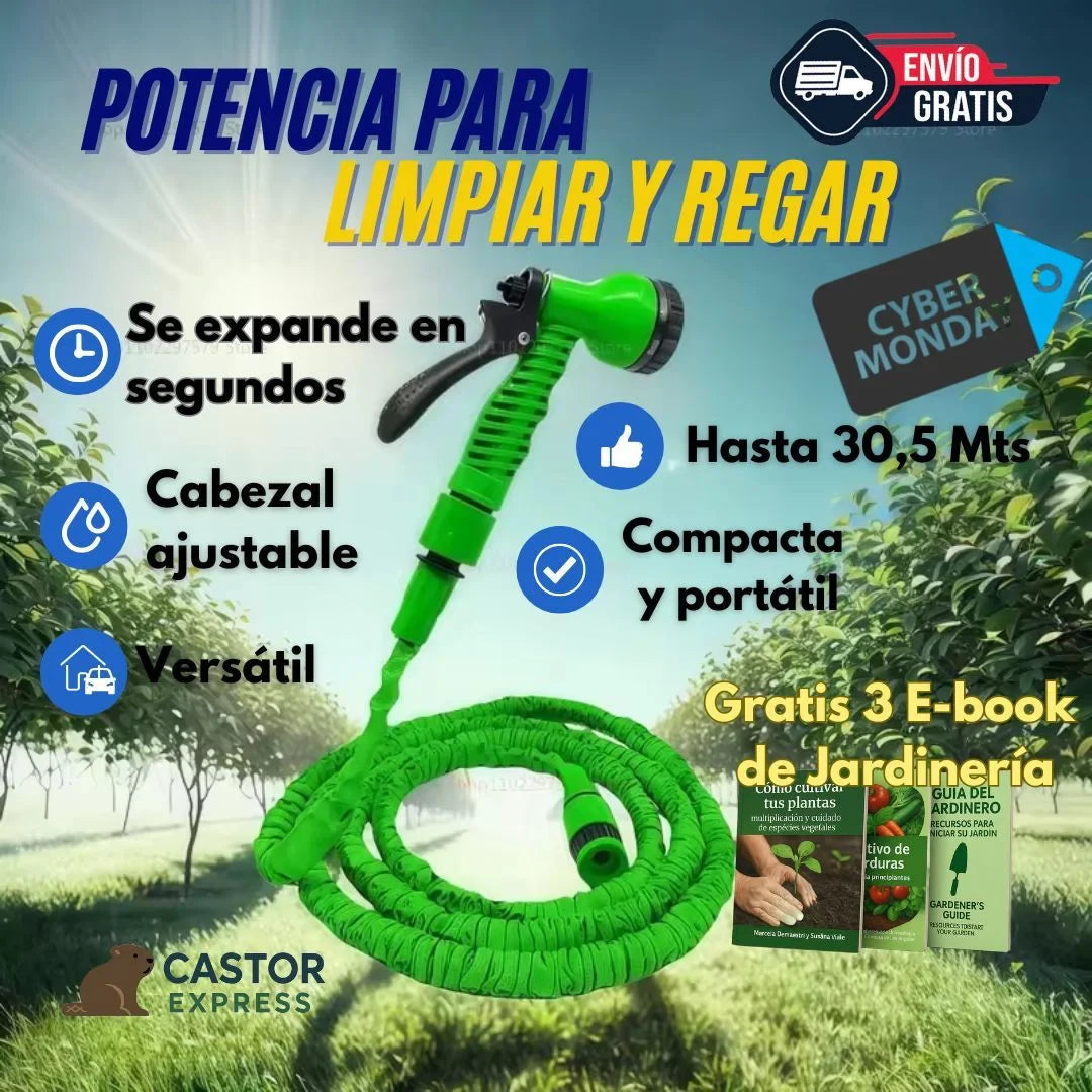 . Manguera ProJet de 30.5 Mts - Expande y Contrae - Solución práctica y potente para autos, terrazas y jardines en segundos